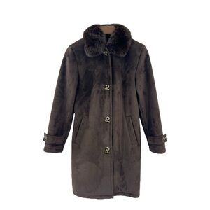 Dana Buchman Elegant Brown Fur-Collar Toggle Closure Suede Fur lined Coat S New